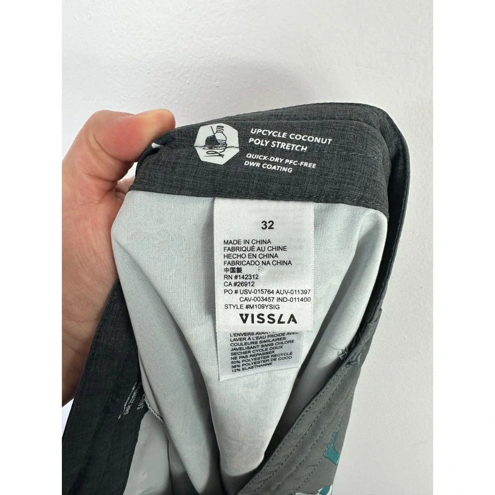 Vissla Mens Board Shorts 32 Gray Floral Sight Study Gabe Schneider Art Recycled‎